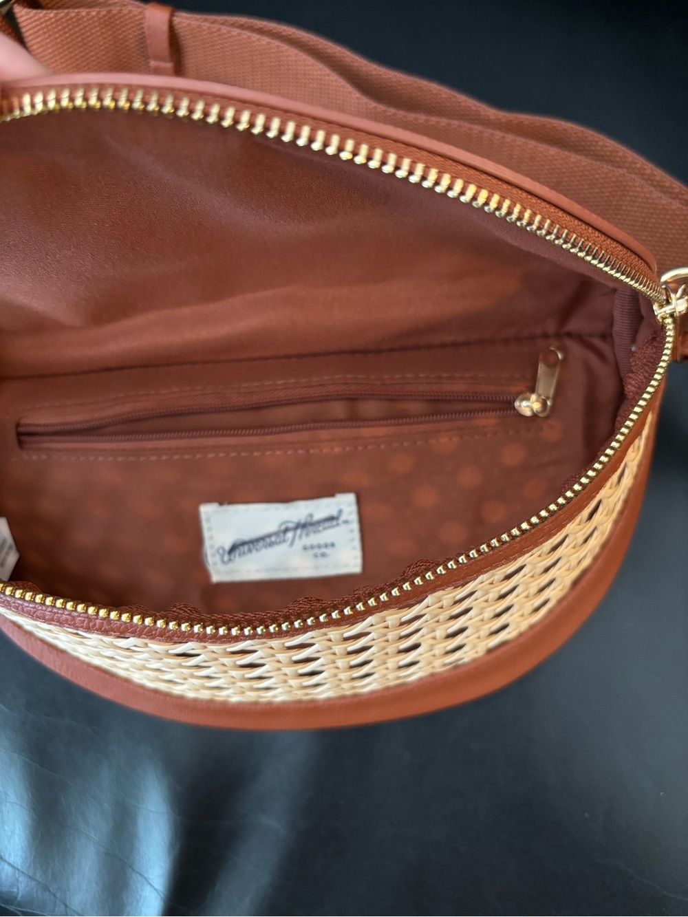 Universal Thread Brown Leather and Woven Cream Crossbody Belt Bag - Picture 4 of 7